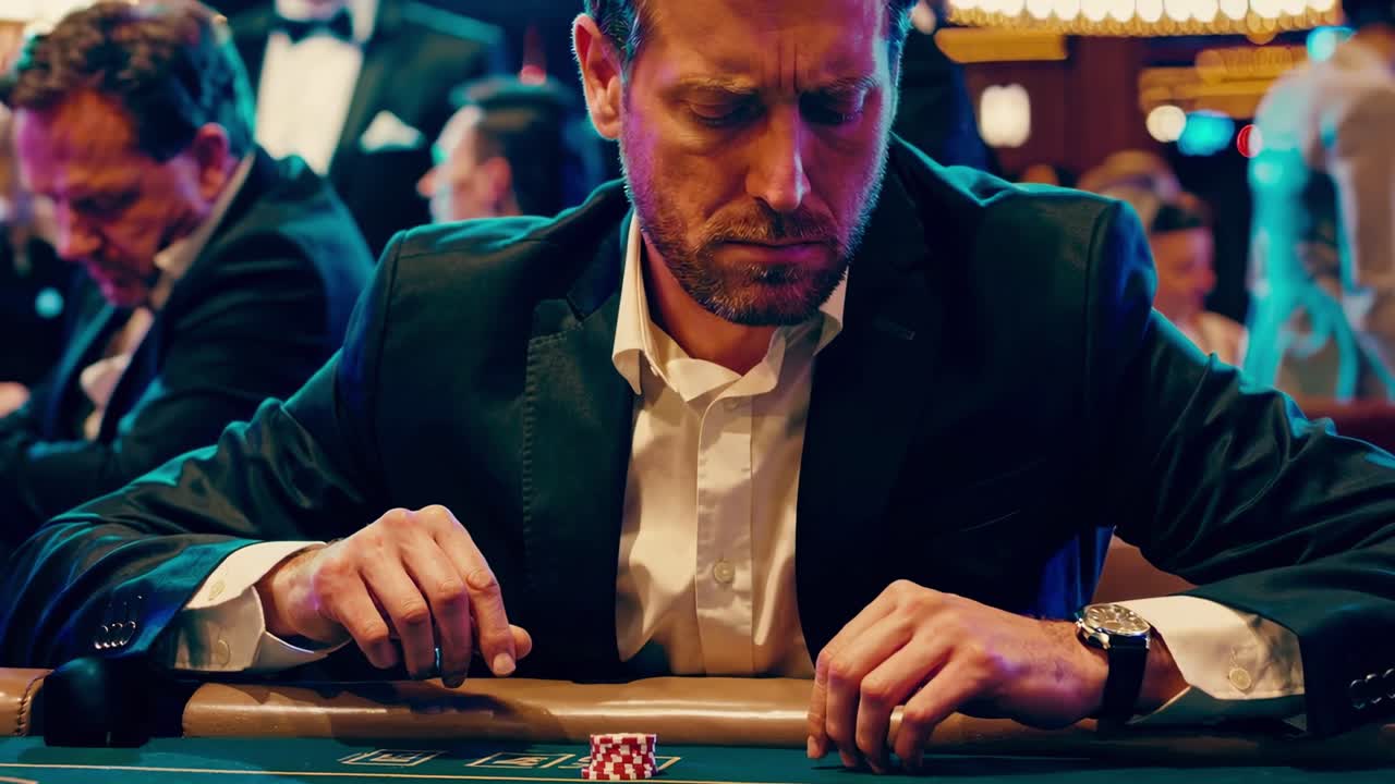 hombre jugando al póquer en una mesa de casino