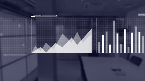animación del procesamiento de datos financieros en una oficina vacía