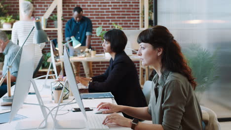 woman, startup and computer with focus