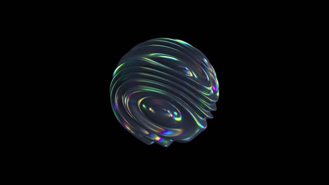 3d iridescent waving sphere. smooth abstract liquid shape. vibrant multicolor distorted ball. trendy smooth surface interference. 4k seamless loop holographic animation with embedded alpha channel.