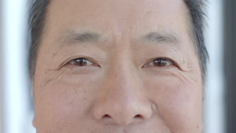close-up of person's face, showing expression with focused eyes and slight smile