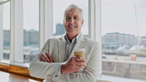 portrait, coffee and a senior business man