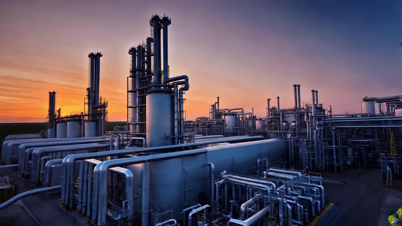 trabajadores industriales en la refinería de petróleo sunset