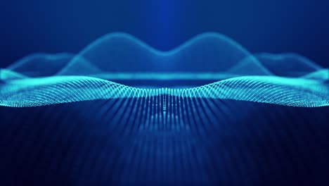 sci-fi abstract theme with particle waves. 4k looped abstract blue background of glow particles form curved lines, surfaces simmetrical structures. digital background with particle hologram.