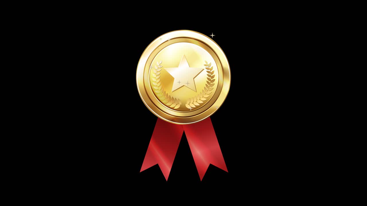 medallas de oro con cintas rojas en pantalla verde