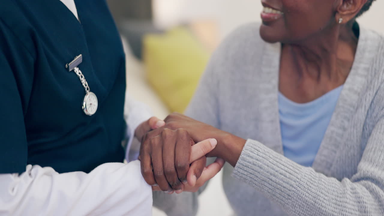 Closeup, doctor and patient by holding hands
