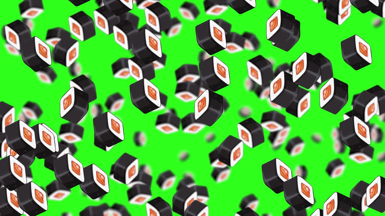 활기찬 초록색 배경에 쓰러지는 수시 조각