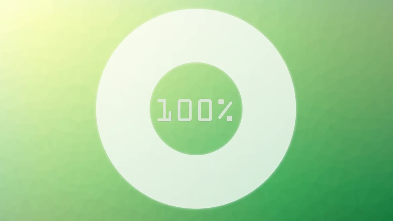 Animation of pie chart statistics processing with percent on green background