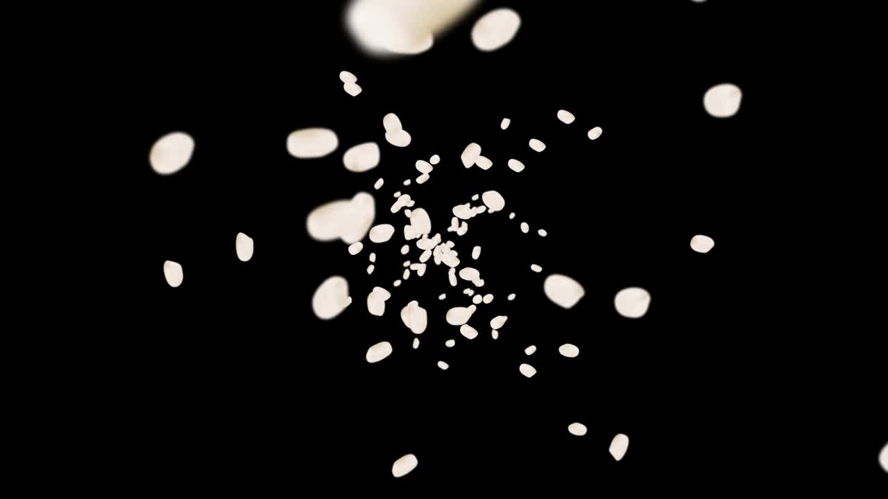 검은색 바탕에 많은 을 날려.  어리. 은. 채식주의자. 건강한 음식.  회전의 3d 루프 애니메이션.