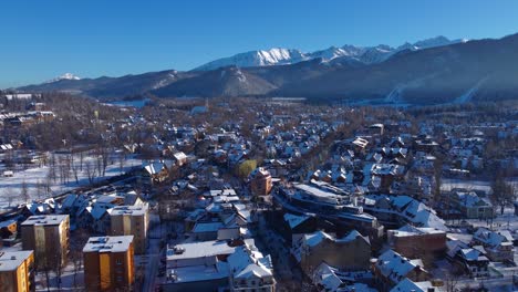 polish town of zakopane in the southern podhale region at foot of tatra mountains in winter with snow