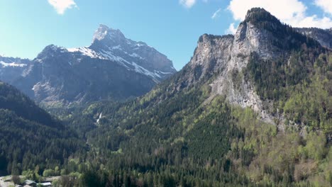 Stunning-drone-footage-of-Alpine-Mountains,-forests-and-waterfalls