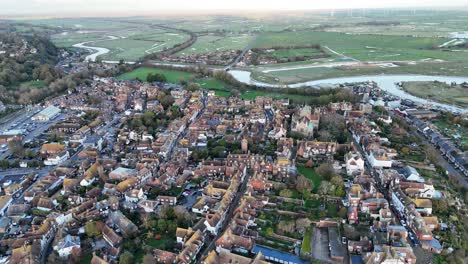 rye quaint town in sussex england high angle drone aerial view