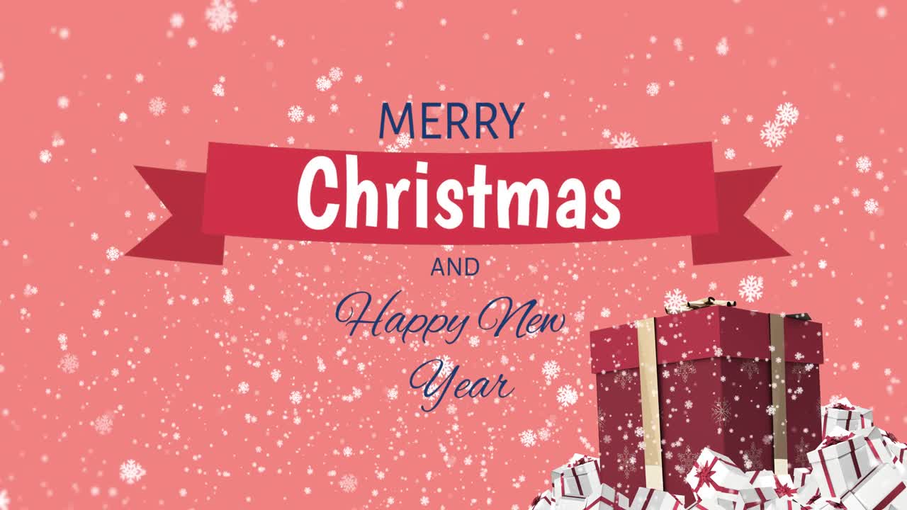 메리 크리스마스 텍스트 위에 내리는 눈의 애니메이션