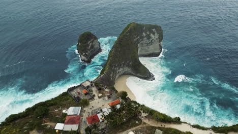 aerial view of kelingking beach and t-rex cliff in nusa penida, indonesia