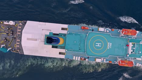 helipad on ship navigating in blue sea waters