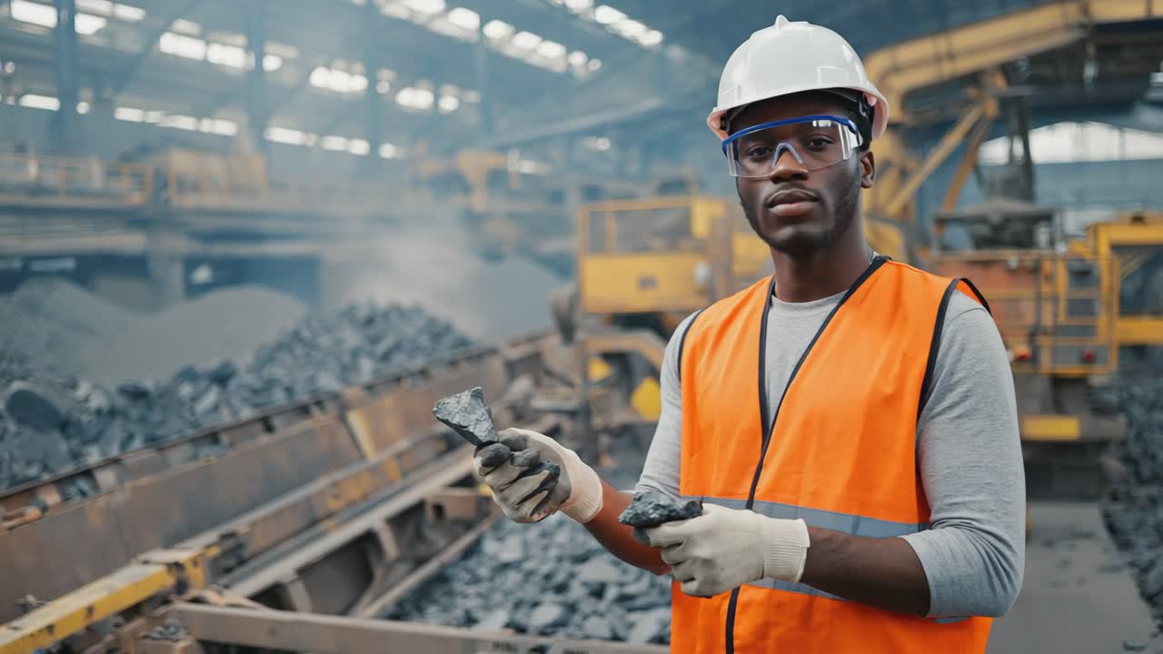 Coal Miner Inspecting Product Quality in a Factory