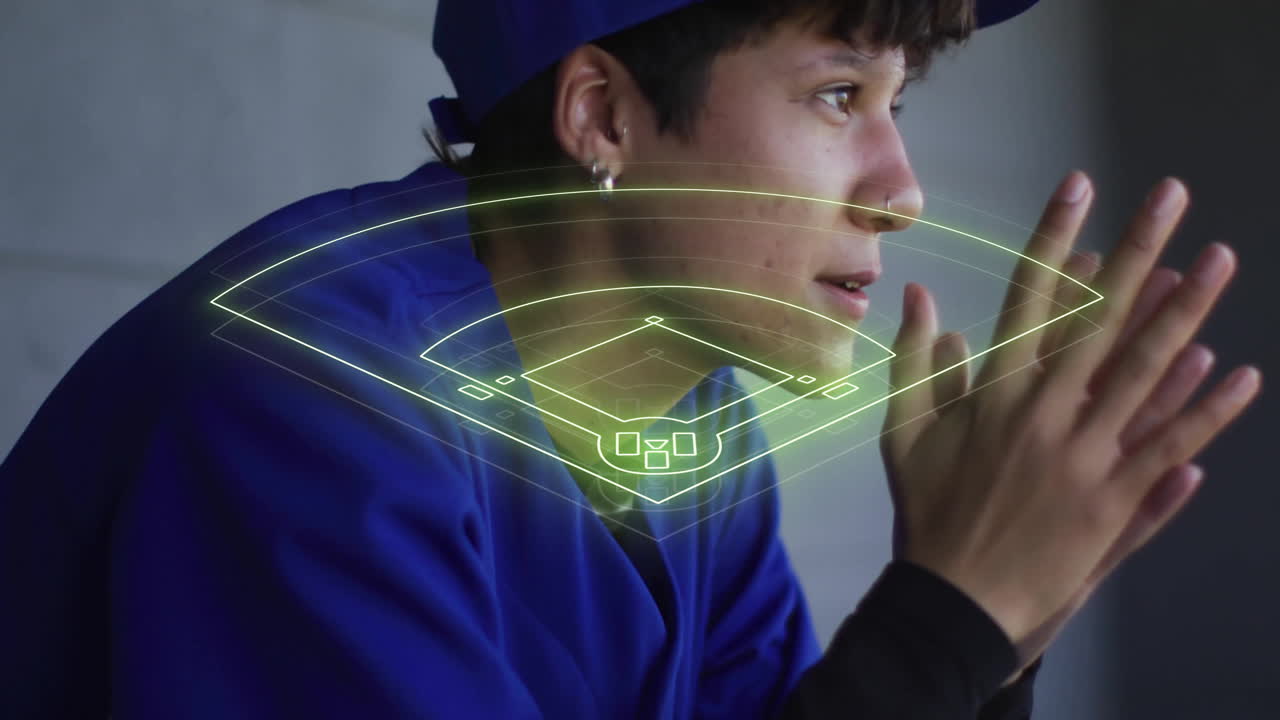 Baseball field diagram animation over person in blue uniform