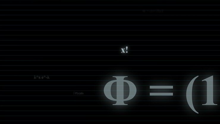 Mathematical Formulas and Golden Ratio Symbol Floating on Dark Background