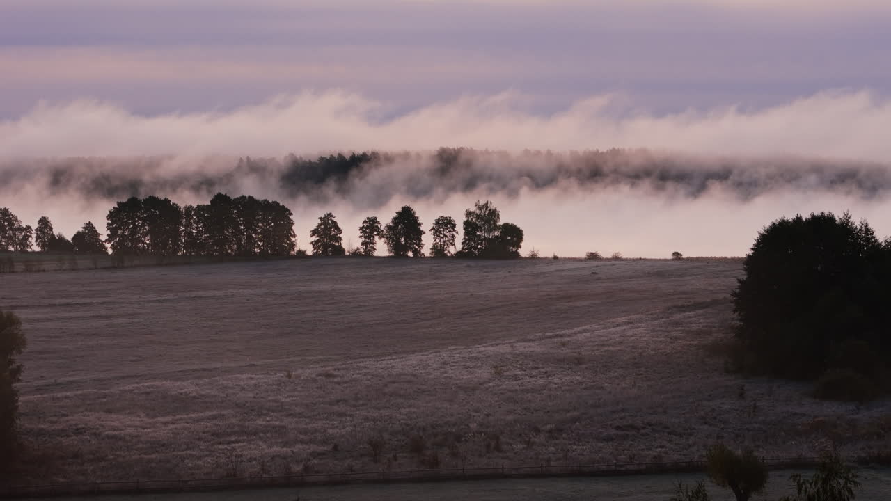 Misty Sunrise over a Frozen Field