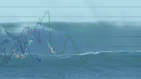 animation of data processing and diagrams over sea waves