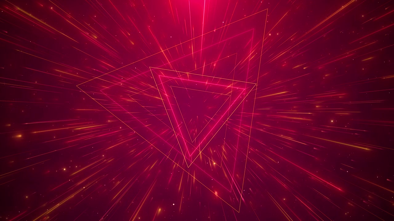 Magenta geometric triangle motion design glowing lines fast light trails vibrant abstract energy