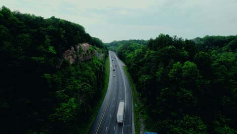 semi truck driving interstate 40 through tennessee’s smoky mountains