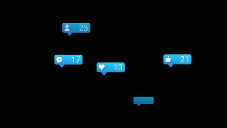 animación de las reacciones de las redes sociales sobre un fondo negro