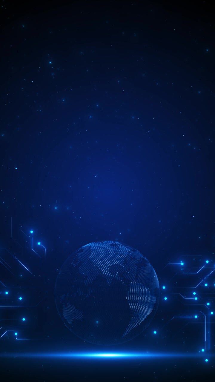 Global digital earth technology visual features circuit paths floating nodes futuristic network glow