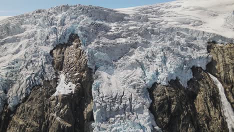 panning drone footage of melting glacier in norway