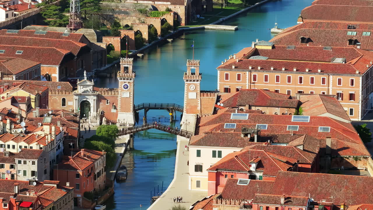 Venetian Arsenal seen from above in Venice City, Italy