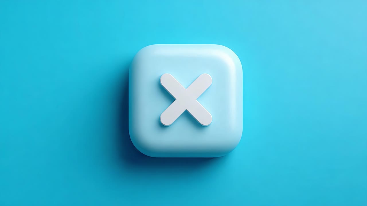This visually striking image features a light blue square button with a prominent white 'X' symbol, suggesting a universal function of canceling or closing an action or dialog in digital interfaces