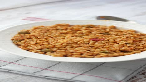 delicious bulgur wheat with peas and red pepper