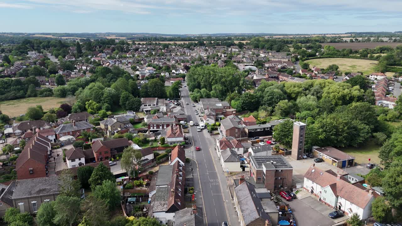 Ongar Essex UK high street aerial view