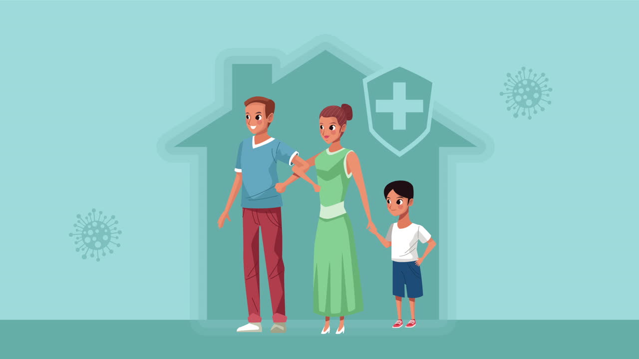 부모와 아들의 캐릭터는 집에 머물러 캠페인