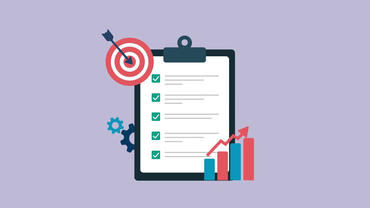 Checklist animata con obiettivo e grafico di crescita