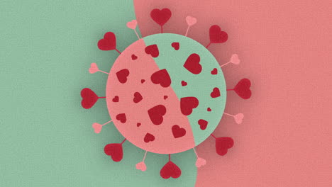 Coronavirus-Cell-of-Valentine-Love-Hearts-Animation-Cartoon-Background,-Looping-Video