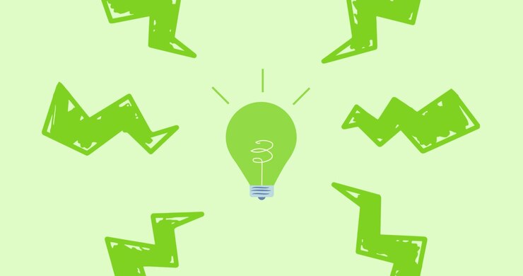 Animazione di lampadina verde e scariche elettriche su sfondo verde