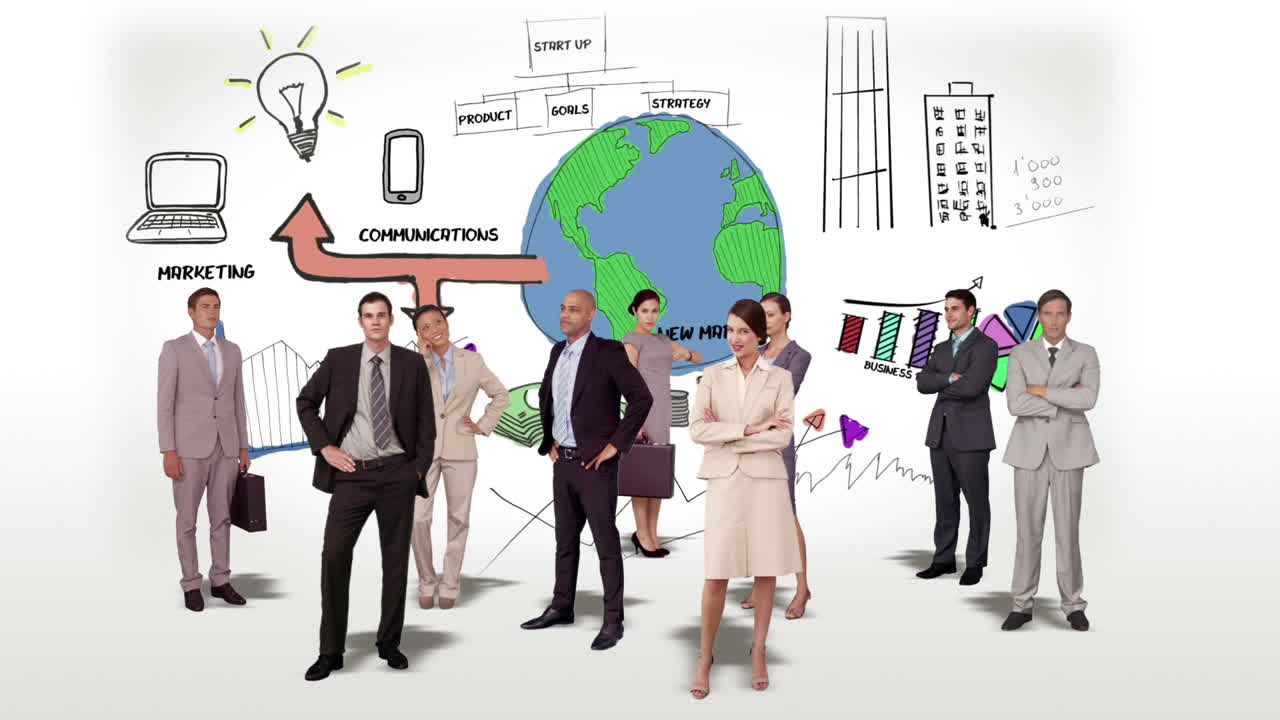 비즈니스 팀이 브레인 스토밍에 맞서고 있습니다.