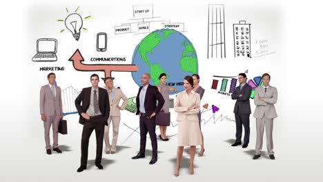 equipo de negocios de pie contra la tormenta de ideas