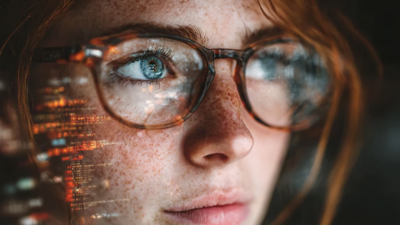 A Captivating Portrait of a Young Woman with Unique Glasses, Capturing Emotion and Reflection in Two Striking Frames of a Transformative Visual Experience