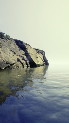 peaceful shoreline at dawn with reflections on calm water