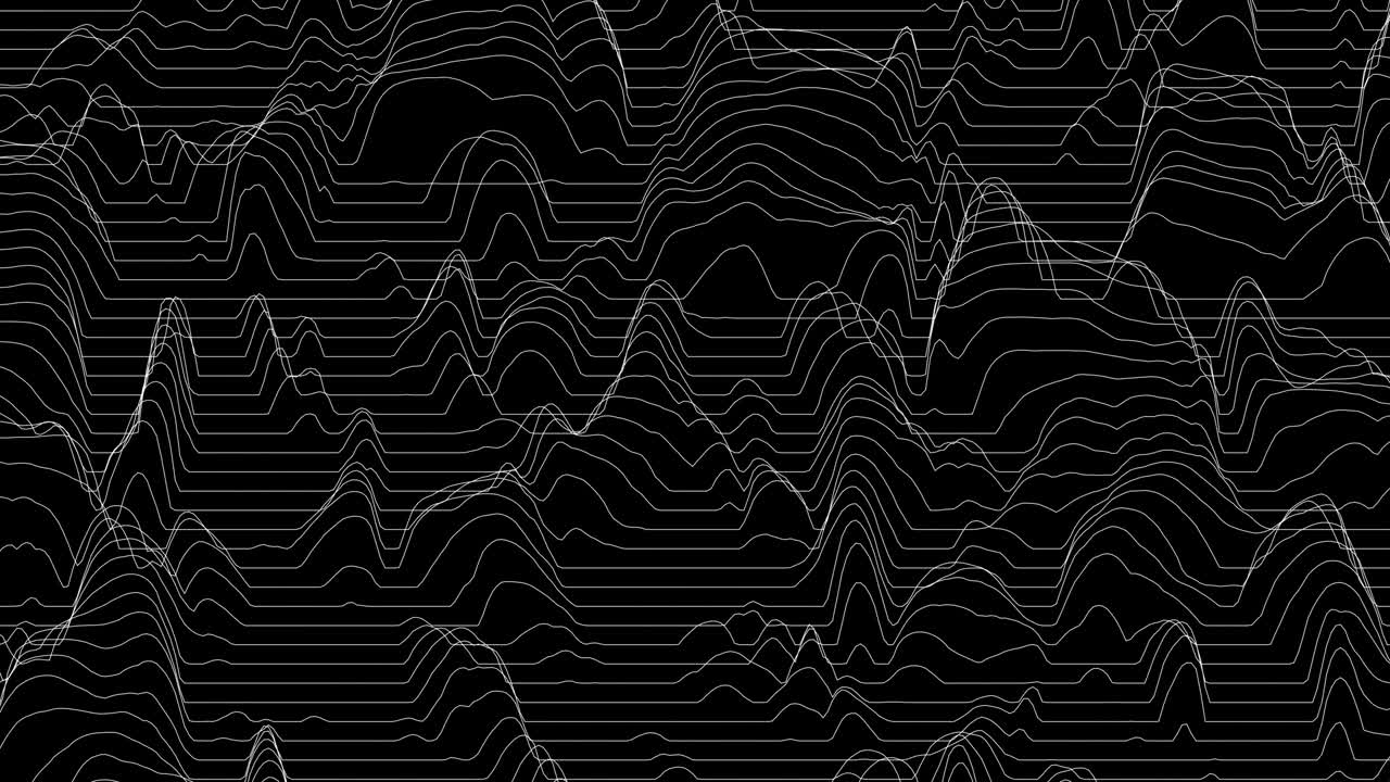 Trendy ultra thin striped loop animation with wave distortion lines. Abstract noise landscape. Procedural ripple background. 4k UHD.