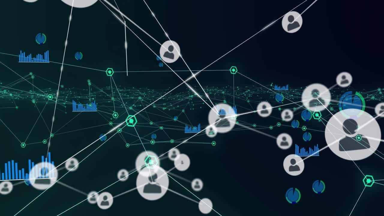 검은 바탕 위의 연결 네트워크의 애니메이션
