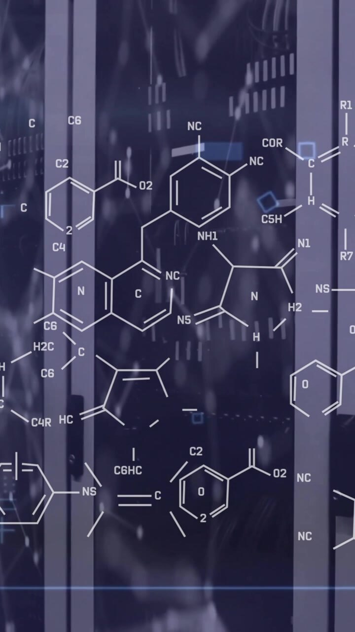 Animazione dell'elaborazione di dati scientifici su server informatici.