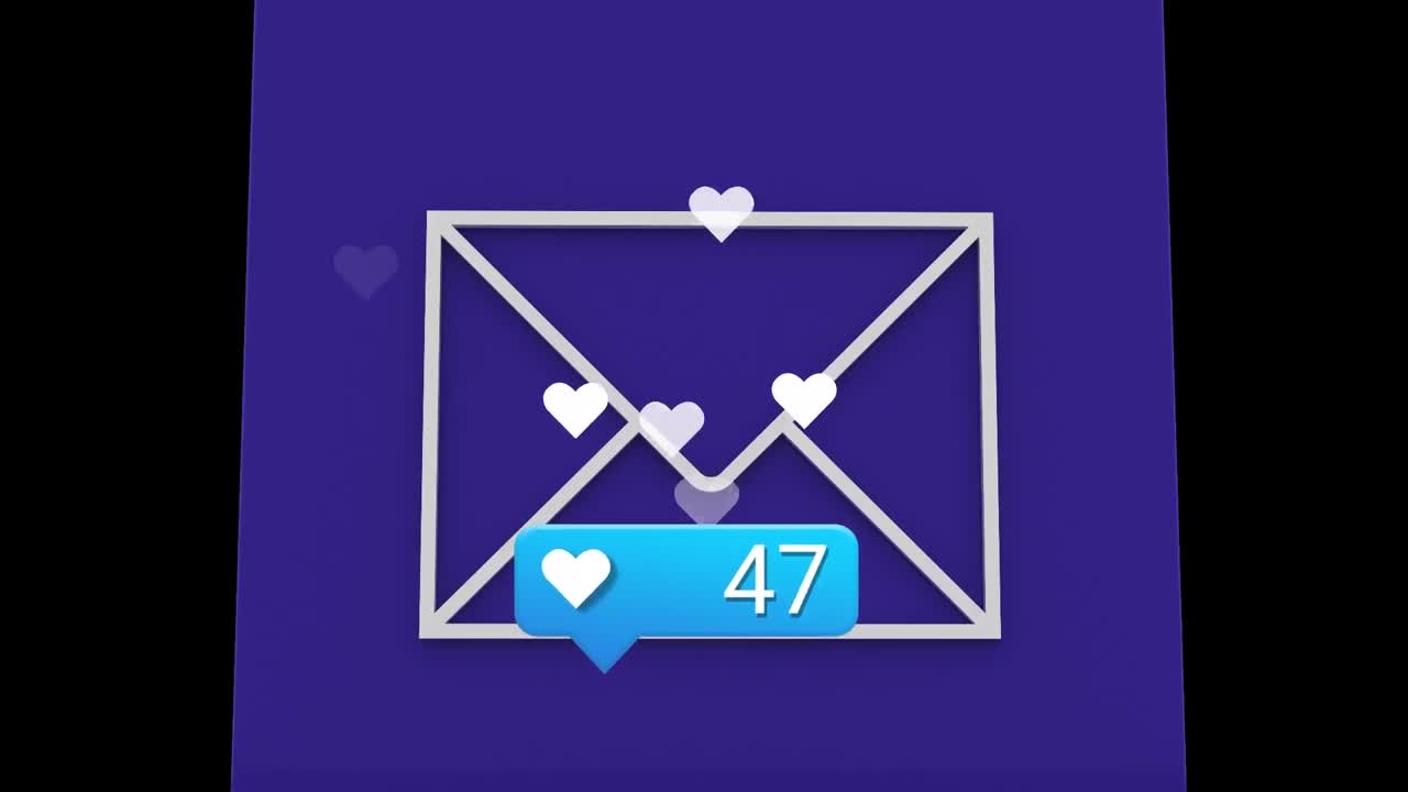 animación de los iconos de los sobres y los medios de comunicación en fondo negro