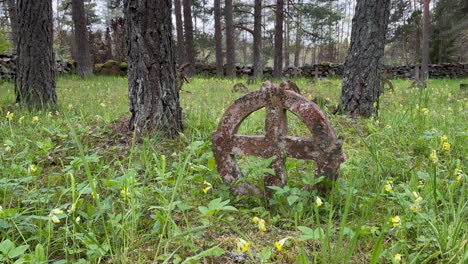 sun cross, also known as solar cross, ring cross or wheel cross, in vormsi cemetery, estonia.