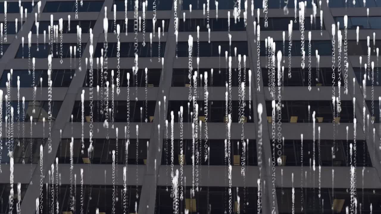 도시 풍경 위의 데이터 처리 애니메이션