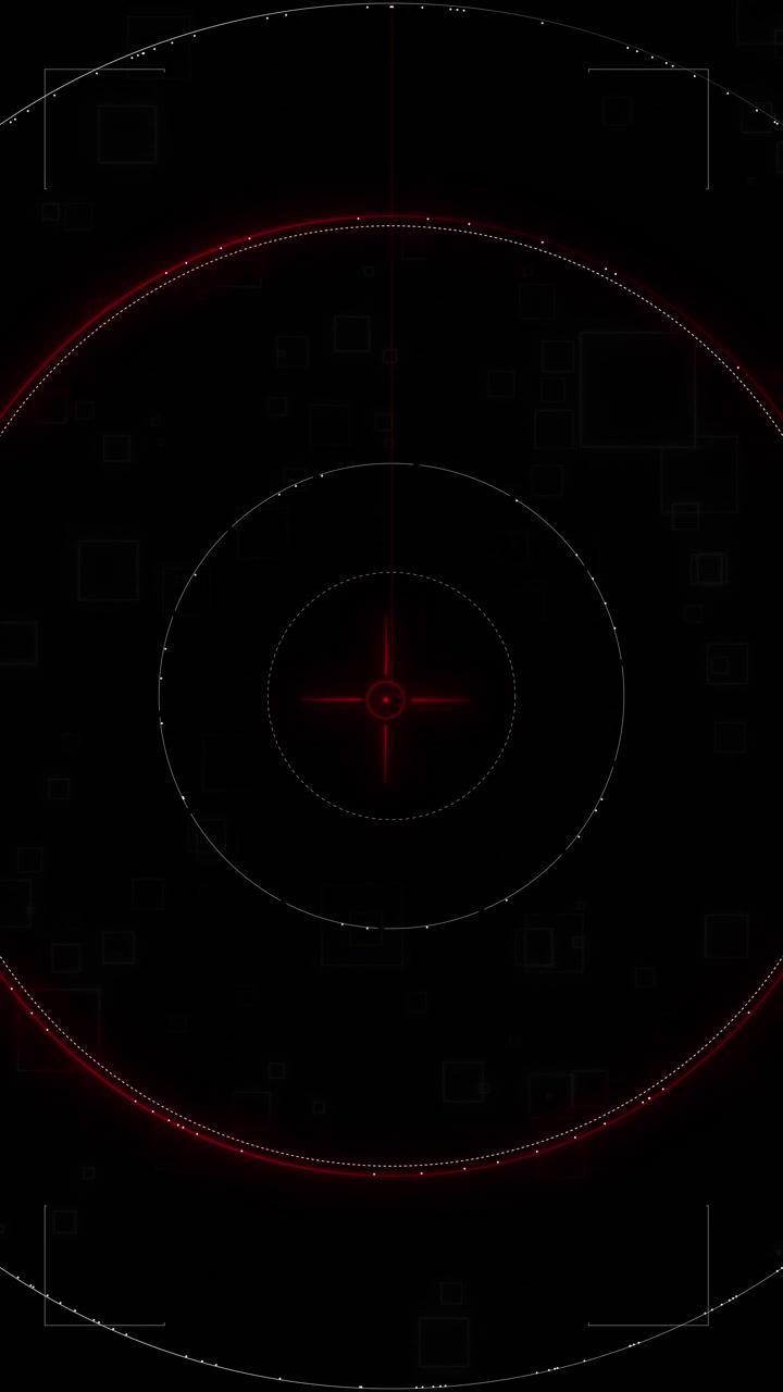 Red radar hud target background with dark circular interface glowing crosshair thin orbit lines and