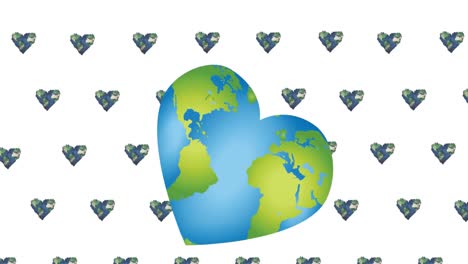 Animation-Von-Herzförmigen-Globen,-Die-über-Einem-Großen-Herzförmigen-Globus-Schweben