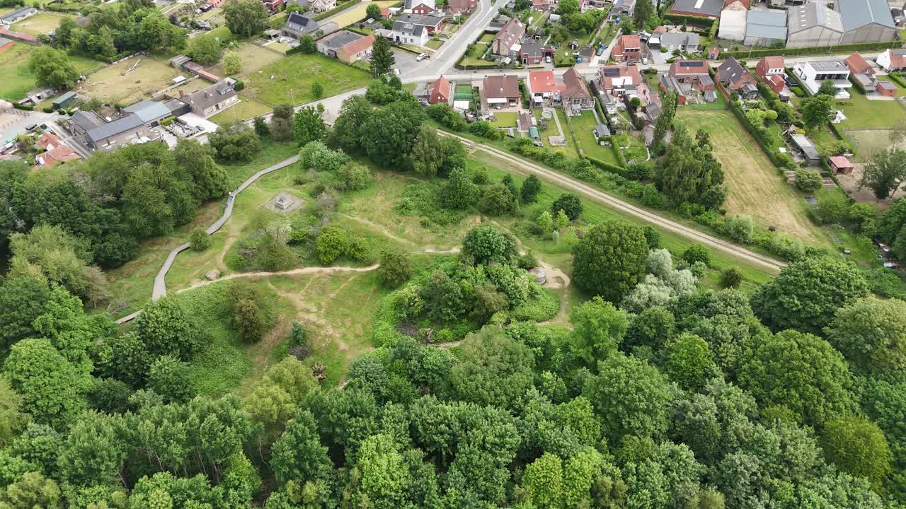 Hill 60 Ypres Belgium drone,aerial overhead shot panning shot